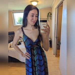 Blue and green BCBG Maxazaria Chevron dress small S